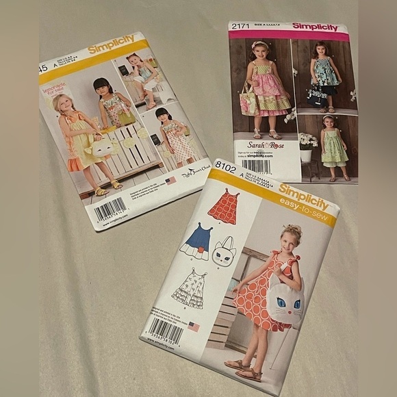 Three Simplicity girls dress patterns uncut Sarah rose ruby jeans closet size A - Picture 1 of 10
